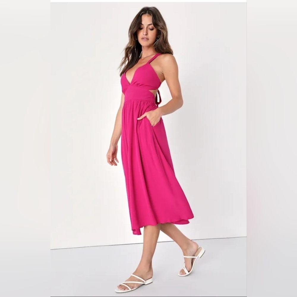 Lulu's Vibrant Fuchsia Midi Dress - Picture 2 of 9